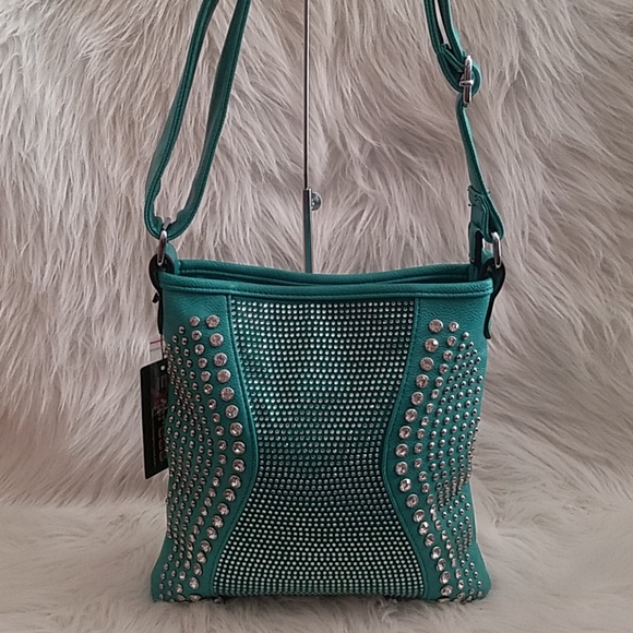 BRILLIANT TURQUOISE RHINESTONE CROSSBODY SLING - Picture 1 of 7
